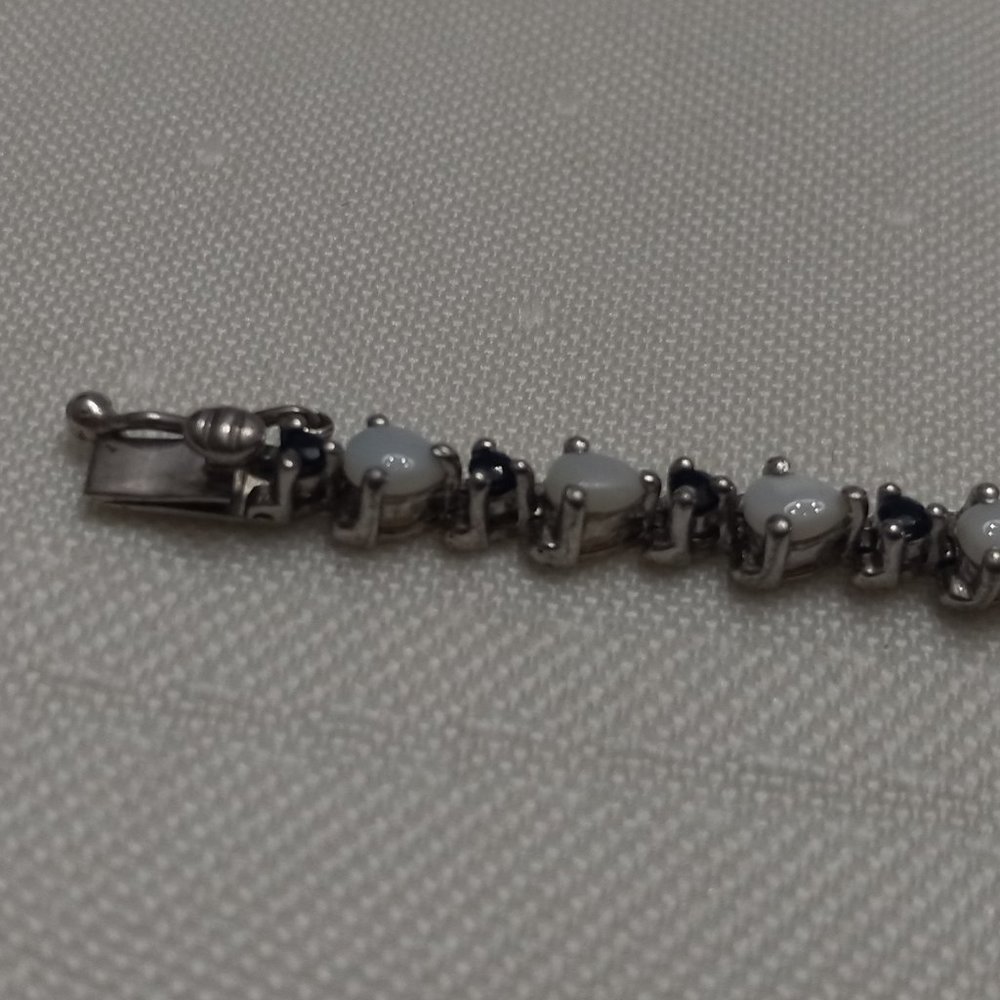 Sterling Silver Bracelet with Opals and Blue Rhinestones - Picture 10 of 14